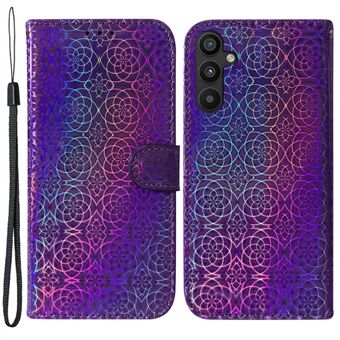 For Samsung Galaxy A54 5G PU-skinn blendende blomstermønster Stand lommebokholderstativ Magnetlukking Flip-telefondeksel med stropp