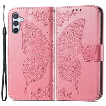 For Samsung Galaxy A54 5G PU skinnpåtrykt sommerfuglmønster telefonveske Stand Lommebok Folio Flip-deksel med stropp