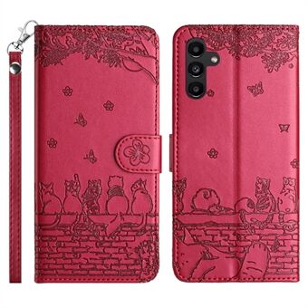 Stand Lommebok Telefon Skinndeksel for Samsung Galaxy A54 5G, påtrykt Wall Cats Telefonveske med stropp