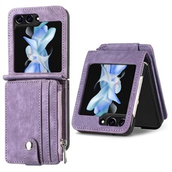 Beskyttende lommebokdeksel til Samsung Galaxy Z Flip5 5G Retro PU-skinn PC-telefondeksel med stativ