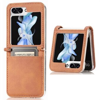 Beskyttende slankt deksel til Samsung Galaxy Z Flip5 5G Litchi Texture Card Holder PU-skinn PC-telefondeksel