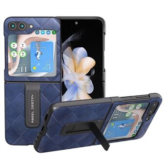 ABEEL For Samsung Galaxy Z Flip5 5G Kickstand Beskyttelsesveske PU-skinnbelagt PC Grid Texture Telefondeksel