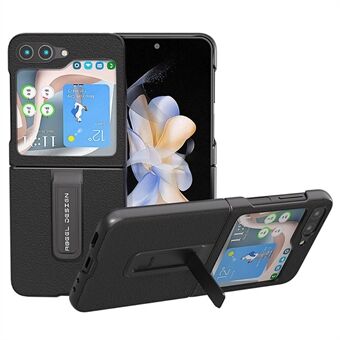 ABEEL For Samsung Galaxy Z Flip5 5G Kickstand Telefonveske Ekte kuskinn+PC teksturert deksel