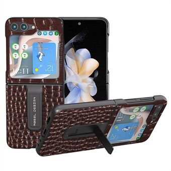 ABEEL For Samsung Galaxy Z Flip5 5G Crocodile Texture Protective Case Ekte kuskinn+PC Kickstand telefondeksel