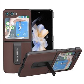 ABEEL For Samsung Galaxy Z Flip5 5G Kickstand Nappa Texture Case Ekte kuskinn+PC-telefondeksel