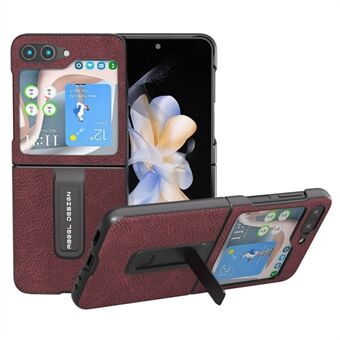 ABEEL For Samsung Galaxy Z Flip5 5G Kickstand Bakdeksel Litchi Texture Lærbelagt PC-telefonveske