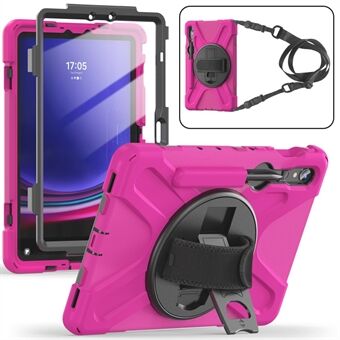 For Samsung Galaxy Tab S9 X710 / S8 X700 / S7 T870 PC+silikon tablett etui med støttebein og håndreim / skulderreim.