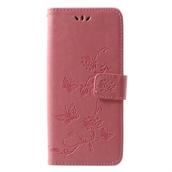 Imprint Butterfly Flower Stand Lær Mobilveske til Huawei P30 Pro