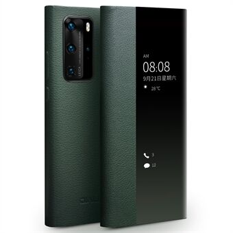 QIALINO automatisk vekking/søvn-funksjon Ekte skinn Ultra-tynt telefondeksel med utsiktsvindu for Huawei P40