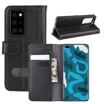 Split Leather Wallet Flip Stand Telefonveske til Huawei P40 Pro - Svart