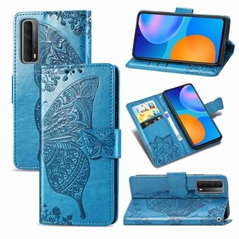 Imprint Big Butterfly Leather Lommebok Telefonstativ Shell for Huawei P Smart 2021 / Huawei Stand