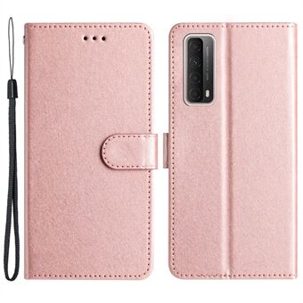 For Huawei P Smart 2021 / Y7a telefonveske PU skinn Silk Texture Stand Lommebok Flip Deksel med stropp