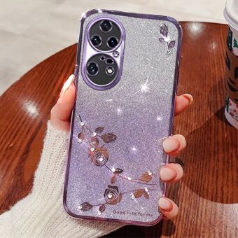 Gradient Color Glitter Powder Telefonveske for Huawei P50 Pro 4G, Rhinestone Flower Pattern TPU-deksel