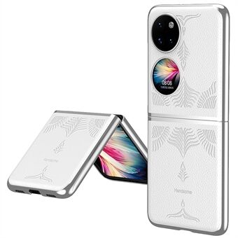 For Huawei P50 Pocket / Pocket S Galvaniseringsrammedesign Teksturert PU-skinnbelagt hardt PC-telefondeksel