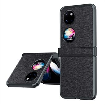 For Huawei P50 Pocket / Pocket S Litchi teksturert overflate metallramme sammenleggbar telefonveske med fleksibelt hengsel