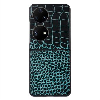 For Huawei P50 Pocket Crocodile Texture Ekte lær Flip Phone Case Belagt Hybrid Bunn Mobiltelefonveske Tilbehør