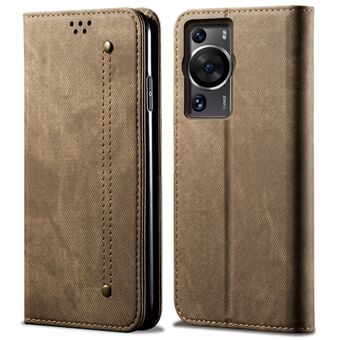 For Huawei P60 Pro / P60 mobiltelefonveske PU skinnjeans Cloth Texture Stand Telefondeksel