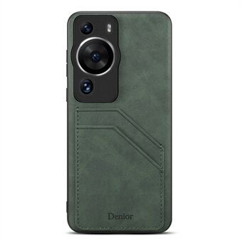 DENIOR For Huawei P60 / P60 Pro Dual Card Slots Anti-drop Phone Case PU Leather Coated TPU + PC Cover
