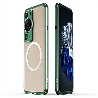 For Huawei P60 / P60 Pro magnetisk telefonveske PU-skinn + metallrammedeksel med kameralinsebeskytter