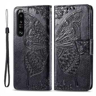 Lommebokdesign Big Butterfly Imprinting Leather Stand Phone Shell for Sony Xperia 1 III 5G
