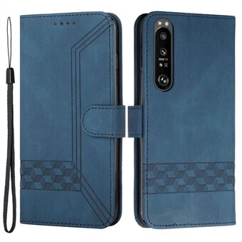 YX0010 Rhombus Lines Imprinting Skin-touch Feel Leather Stand Case Cover med kortspor og kontantlomme for Sony Xperia 1 III 5G