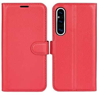 For Sony Xperia 1 V PU Leather Litchi Texture Telefonveske Stand Flip Cover