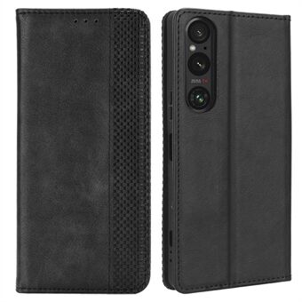 For Sony Xperia 1 V Retro PU-lær telefonveske Stand lommebok Flip magnetisk deksel
