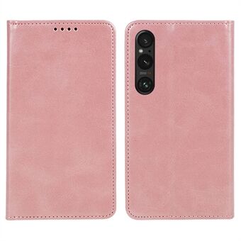 For Sony Xperia 1 V Calf Texture PU-skinnveske Lommebok Slim-Fit Business Style Stand