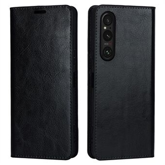 For Sony Xperia 1 V Stand Flip Wallet Crazy Horse Texture Original Cow Leather Cover Telefonveske