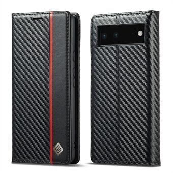 LC.IMEEKE karbonfiber tekstur lommebokdesign Ripesikker telefonveske med stativ for Google Pixel 6