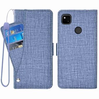 Lommebok-stativtelefondeksel for Google Pixel 4a, jeans teksturert PU-lær roterende kortspor telefondeksel