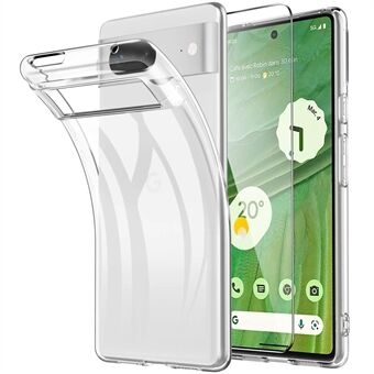 For Google Pixel 7 5G Anti-riper Transparent Telefonveske TPU Deksel med 2.5D Buekantet Herdet Glass Skjermbeskytter