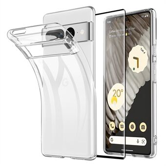 For Google Pixel 7 Pro 5G Transparent TPU-etui Anti-drop Telefondeksel med Side Lim Kurvet herdet glass fullskjermfilm