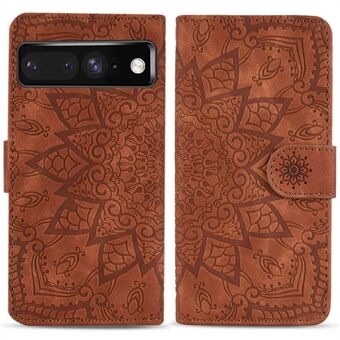 For Google Pixel 7 Pro 5G er Imprint Flower Phone Cover Stand Shell Wallet Design Calf Texture Leather Case