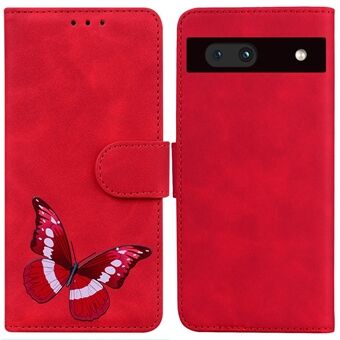 For Google Pixel 7a Skin-touch Feeling Phone Case Big Butterfly Pattern Printing Wallet PU Leather Stand Cover Case.