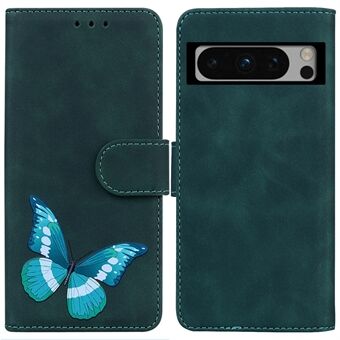 PU-lær lommebokdeksel for Google Pixel 8 Pro med skinn-berøring, sommerfugltrykk, flip-stand telefonveske.