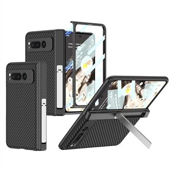 For Google Pixel Fold magnetisk hengselbeskyttelse telefonveske i PU-skinn + PC deksel med herdet glassfilm