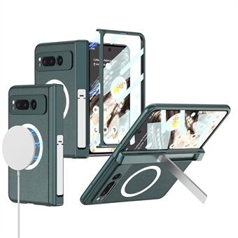 GKK for Google Pixel Fold PU Lær+PC Telefonveske med Magnetisk Hengselsbeskyttelse og Stativdekning med Herdet Glassfilm.