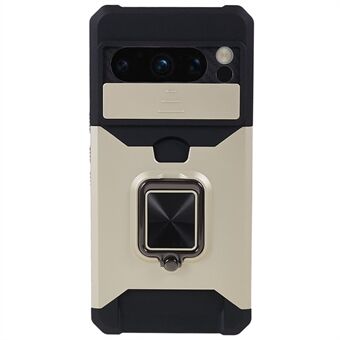 For Google Pixel 8 Pro Kickstand Case Card Holder PC + TPU Telefondeksel med skyvelinsebeskytter.