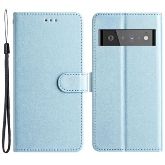 For Google Pixel 6 Pro 5G Beskyttende PU Lær Flip-etui Silke Tekstur Stå-lommebok-telefondeksel med Stropp