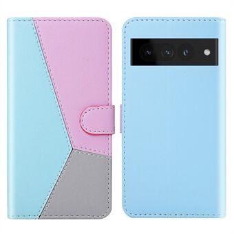 For Google Pixel 7 Pro 5G PU Leather Wallet Phone Cover tre-farget skinnveske Mobildeksel med beskyttende stativ.