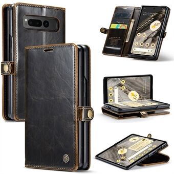 CASEME 003-serien Waxy Crazy Horse Texture PU-telefondeksel for Google Pixel Fold Wallet Phone Cover med stativ