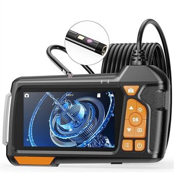 M40 1m Hard Wire Borescope-kamera med 6+1 LED-lys 5mm 4,5\'\' IPS-skjerm Dual-linse Industrial Endoscope - Svart+oransje