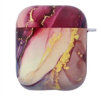 Marmormønster PU-skinn + PC-beskyttende øretelefondeksel for Apple AirPods med ladeveske (2019)