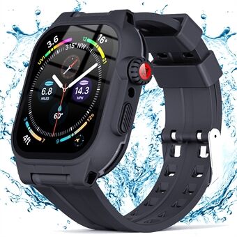 SHELLBOX vanntett etui for Apple Watch Series 7 45 mm støtsikker skjermbeskytter med silikonklokkerem