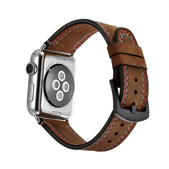Dobbelfarget sømdesign ekte lærurskiftebånd for Apple Watch Series 1/2/3 42mm / Series 4/5/6 / SE 44mm