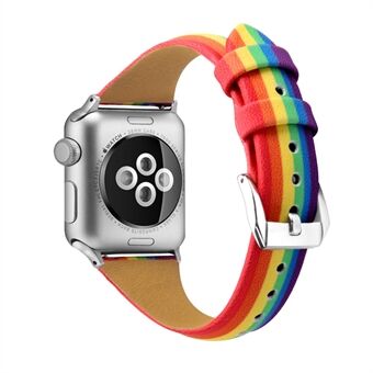 Rainbow ekte lærrem Erstatt bånd til Apple Watch Series 6 / SE / 5/4 40mm / Series 3/2/1 38mm