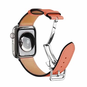 Folding Buckle Ekte skinn Smart Watch Strap [Silver Buckle] for Apple Watch SE / Series 6/5/4 44mm / Series 3/2/1 42mm