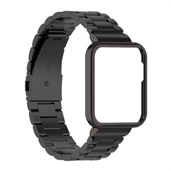 2 i 1 3 perler rustfritt Steel klokkerem + urkassebeskytter for Xiaomi Mi Watch 2 Lite / Redmi Watch 2 - Svart