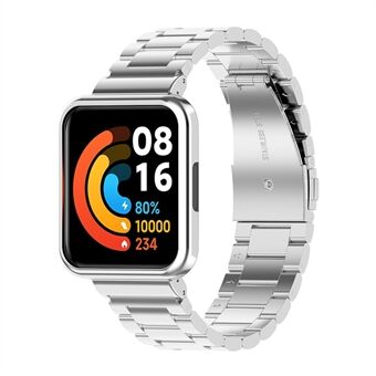 For Xiaomi Redmi Watch 2 Lite rustfritt Steel med tre perler Smartwatch-rem med erstatningsarmbånd med urkasse - sølv